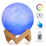15 cm Mercurio Planet Lámpara, AMZJUPWM 3D Impresión 16 Colores con Soporte, Control Táctil y Portátil USB Recargable para Decoración del Hogar y Regalos para Niños, Amigos, Amantes (Mercurio)